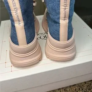 Alexander McQueen Thread Stylish Peach/pink & Blue denim High-Top Sneaker Boots Alexander McQueen | Shoes | Alexander Mcqueen Thread Stylish  main image 2
